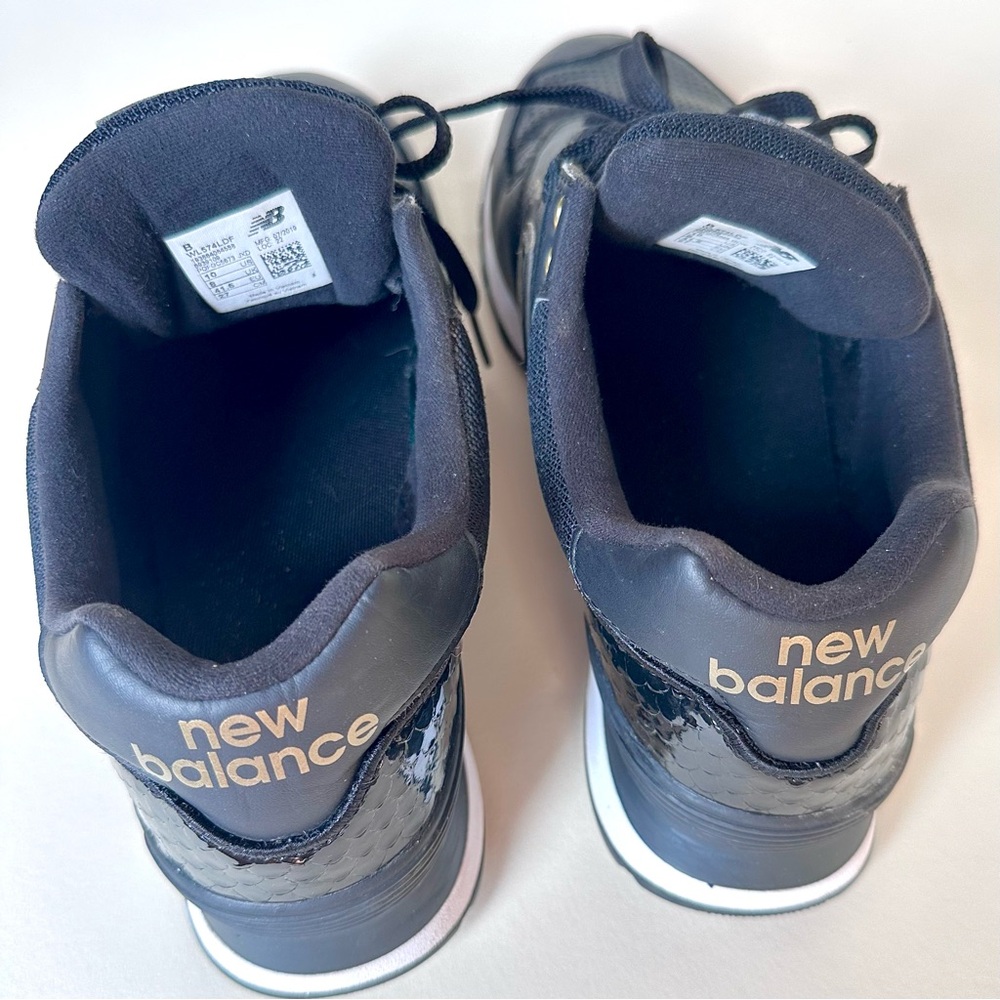 New Balance Women's 574 Shoes Black with Metallic Accents Size 10 - Picture 4 of 6